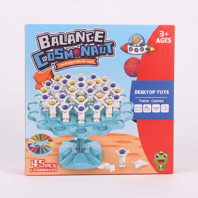 Balance Cosmonaut toy packaging with astronaut figures on a blue platform.