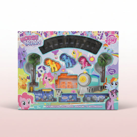 My Little Pony toy train set packaging with colorful design