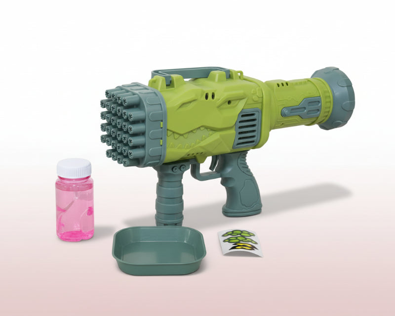 Toy gun with accessories on a wooden surface