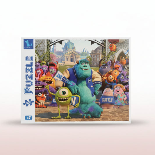 Puzzle box featuring characters from 'Monsters, Inc.' with a colorful background