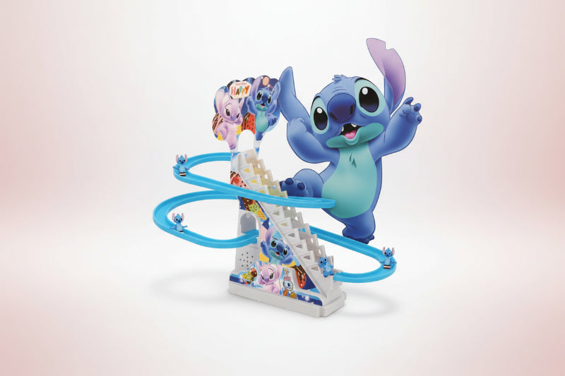 Happy Funny toy packaging with cartoon characters and slide mechanism on a beige background