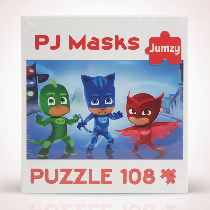PJ Masks puzzle box with three characters on a blue background