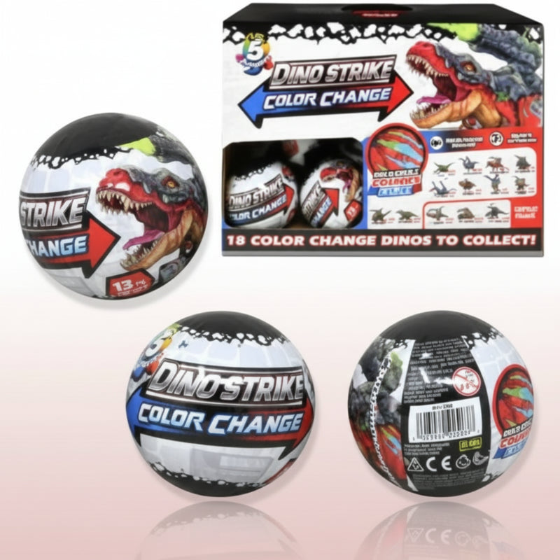 Color change toy balls with packaging featuring characters from the show 'Dinotrux'.