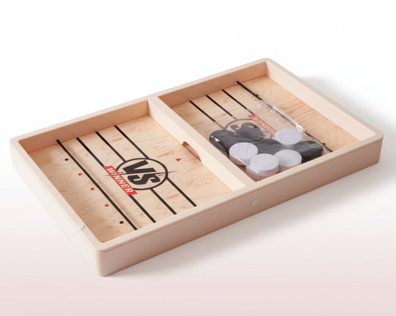 Wooden game board with checkers and 'Winner' branding on a wooden surface.