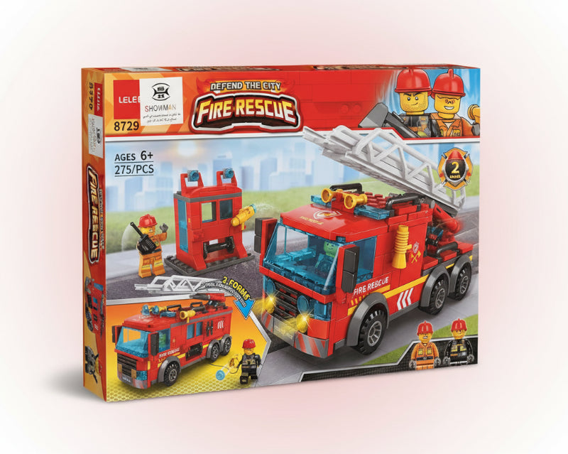LEGO Fire Rescue set packaging with fire truck and ladder on a blue background