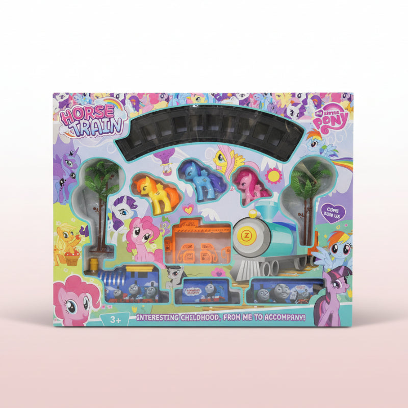My Little Pony toy train set packaging with colorful design