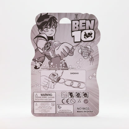 Ben 10 action figure packaging on a wooden surface with a plain background