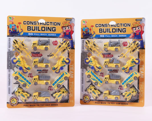 Two packages of construction-themed toy vehicles on a white background