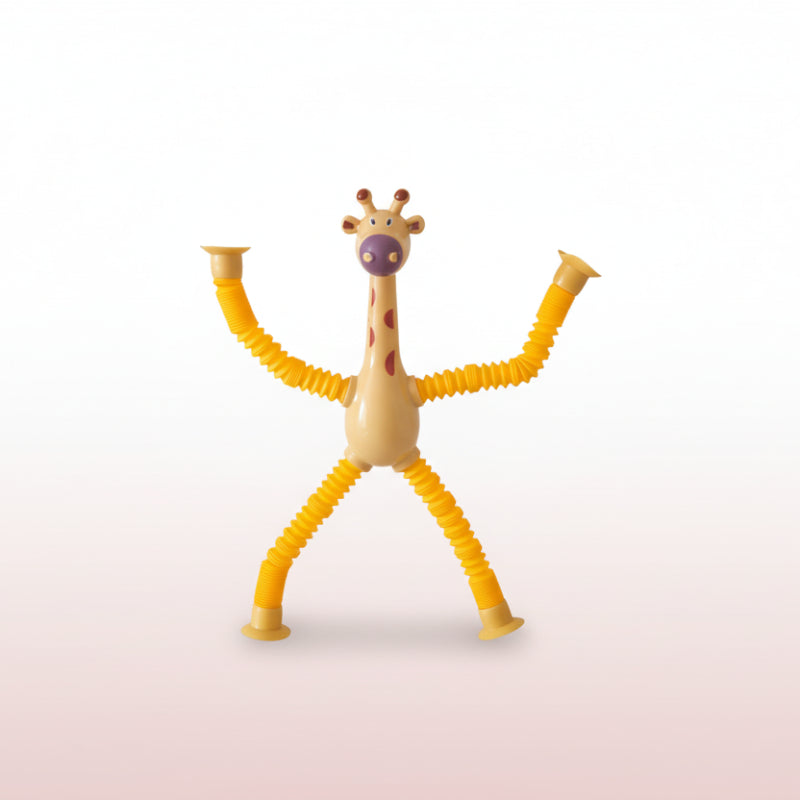 Toy giraffe with flexible limbs on a white background