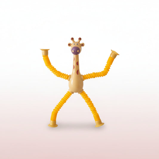 Toy giraffe with flexible limbs on a white background