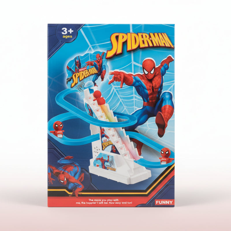 Spider-Man toy set packaging on a wooden surface