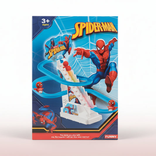 Spider-Man toy set packaging on a wooden surface
