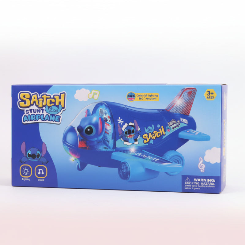 Box of a toy airplane with 'Satch' branding on a wooden surface.