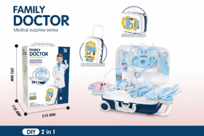 Children's medical play set with packaging labeled 'Family Doctor' on a white background.