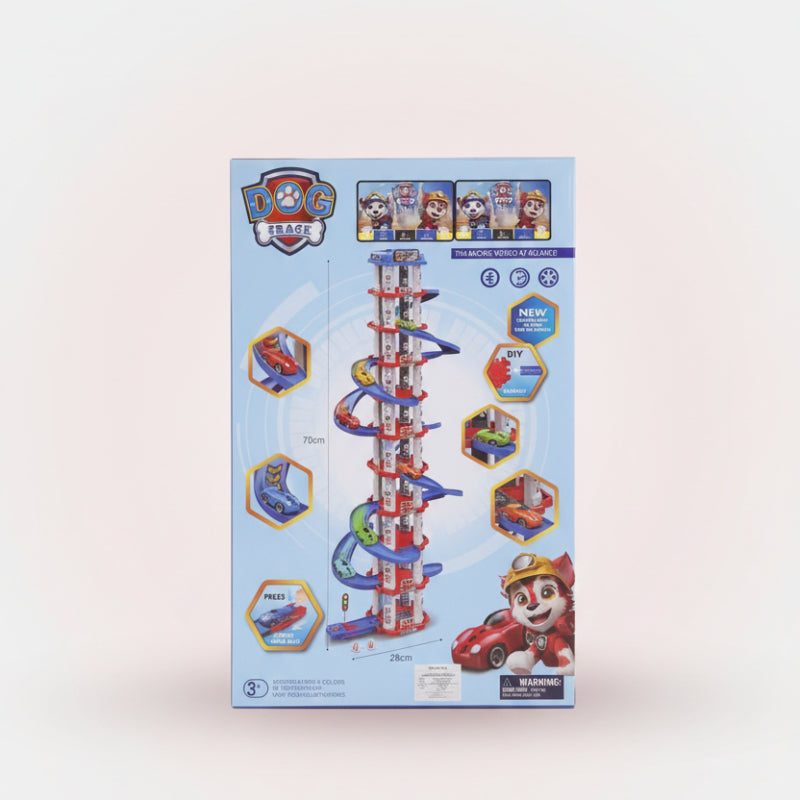 Paw Patrol toy track set packaging on a beige background