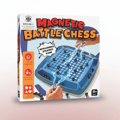 Box of Showman Magnetic Battle Chess game on a wooden surface