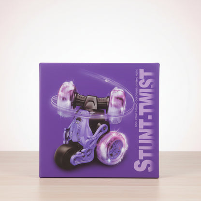 Purple packaging of a toy with 'Stunt Twist' text on a white background