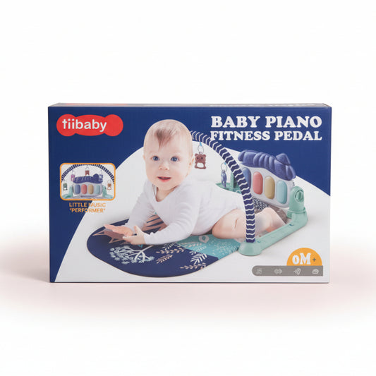 Box of a baby piano fitness pedal with a baby on it, featuring the brand 'tiibaby'.