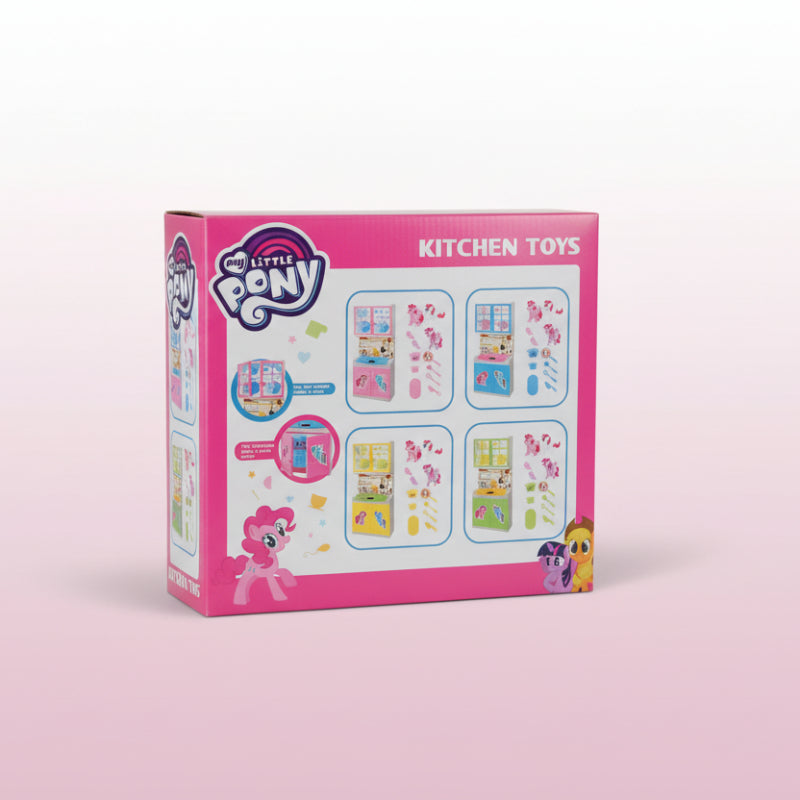My Little Pony kitchen toys packaging on a wooden surface