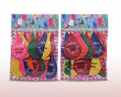 Colorful balloon-themed wall decoration on a white wall.