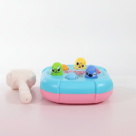 Toy with colorful characters on a wooden surface