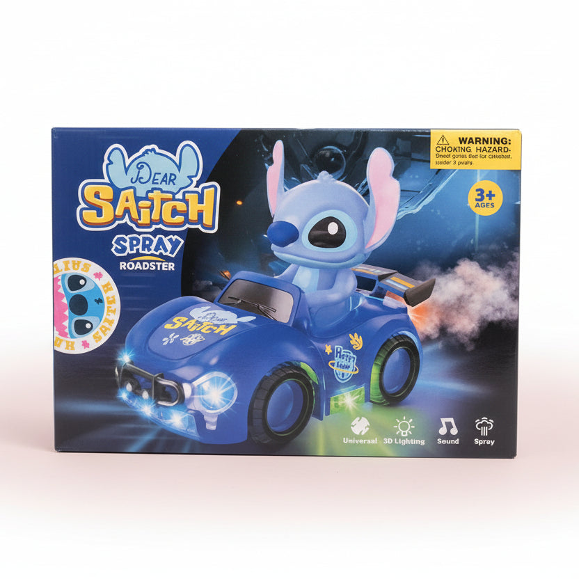 Toy car packaging with 'Bear Saitch' branding on a wooden surface