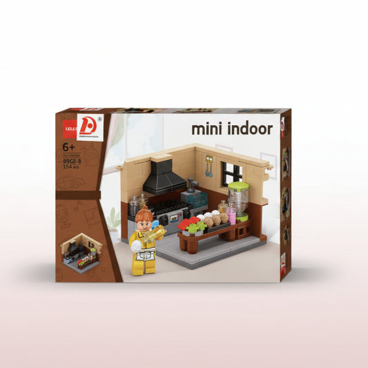 LEGO mini indoor set packaging on a wooden surface
