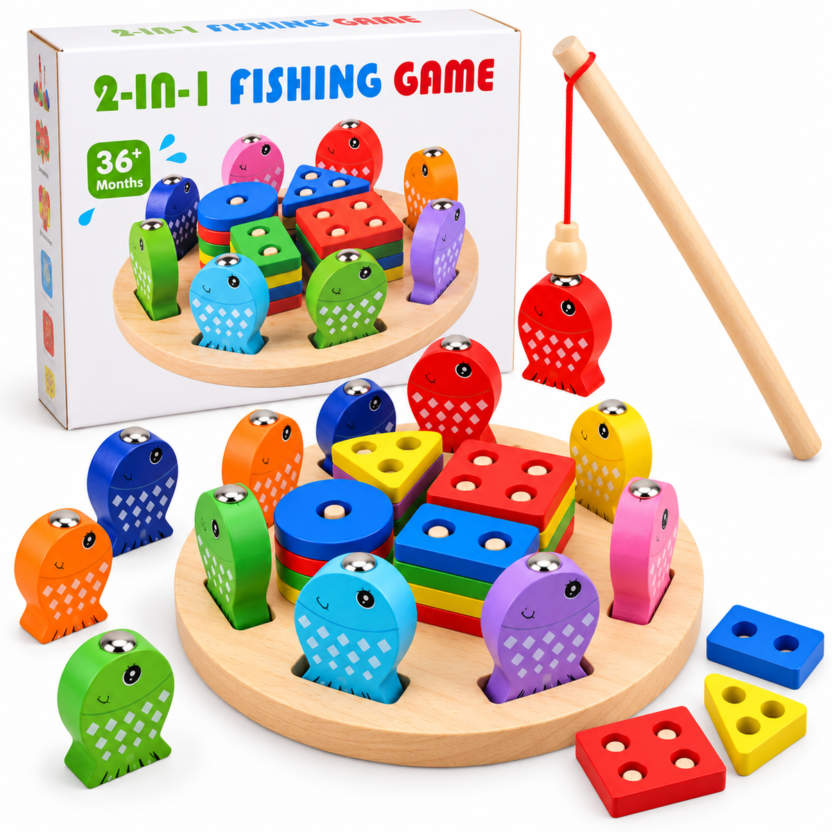 2-in-1 Magnetic Fishing & Shape Matching Game