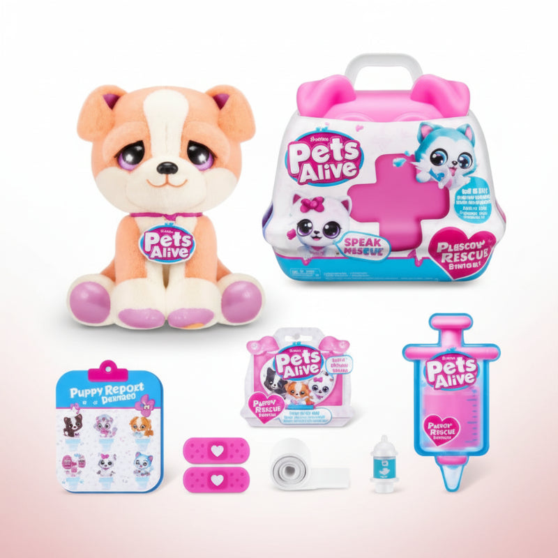 Toy pet with packaging and accessories on a white background
