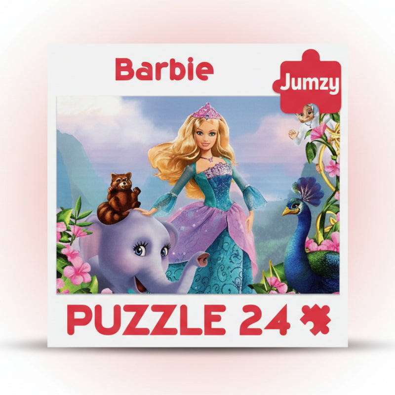 Barbie puzzle box with Jumzy branding on a wooden surface
