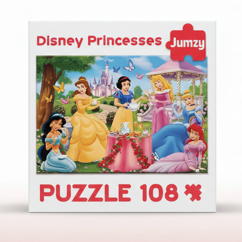 Disney Princesses puzzle box with characters and castle illustration