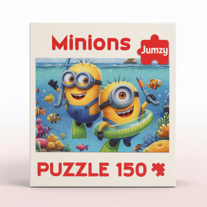 Minions puzzle box with two minions diving underwater, featuring the brand 'Sumzy'.