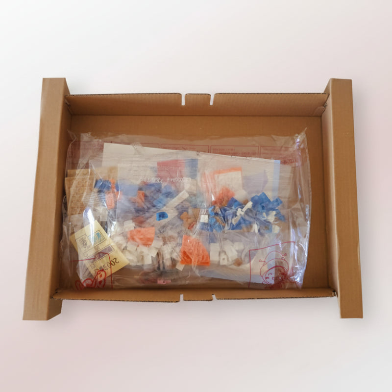 Packaged items on a wooden surface