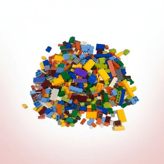 Assorted colorful building blocks with a close-up inset of smaller blocks.