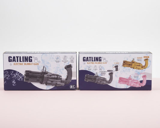 Two boxes of Gatling Electric Bubble Gun on a white background